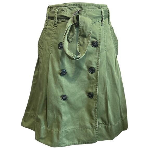 J. Crew Denim Utility Wrap Skirt Sz 8 Olive Green A-line Belted Pleated Pockets - Picture 1 of 7